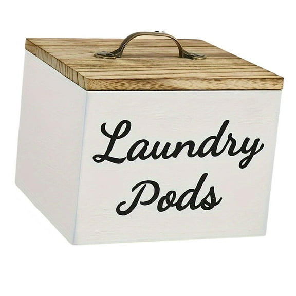 deevoka Wooden Storage Container Dispenser for Laundry Room Organization and Storage White laundry pod
