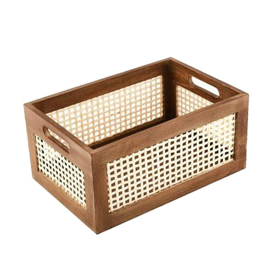 deevoka Woven Wood Basket Wood Frame Storage Basket Sundries Storage Basket Wood Storage S