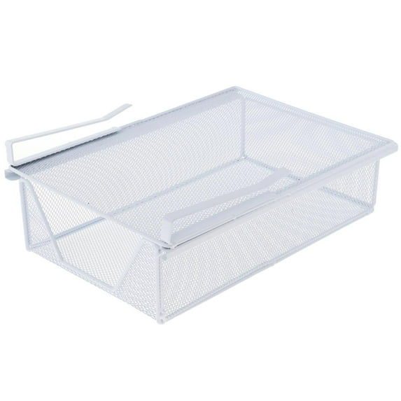 deevoka under Cabinet Hanging Drawer Pull Out Basket Metal Wire Portable Cabinet Closet Organizer under Shelf for Office Laundry Room White