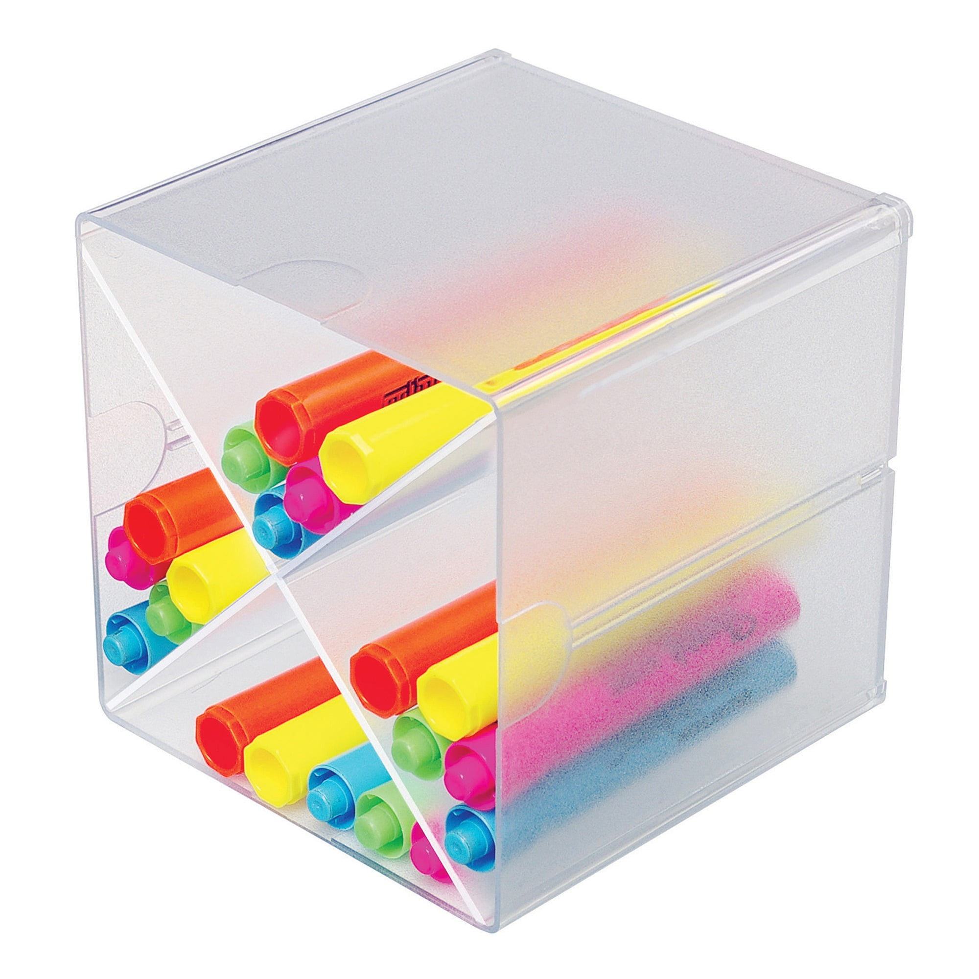 Clear Polystyrene Stackable Desk Organizer with X Divider
