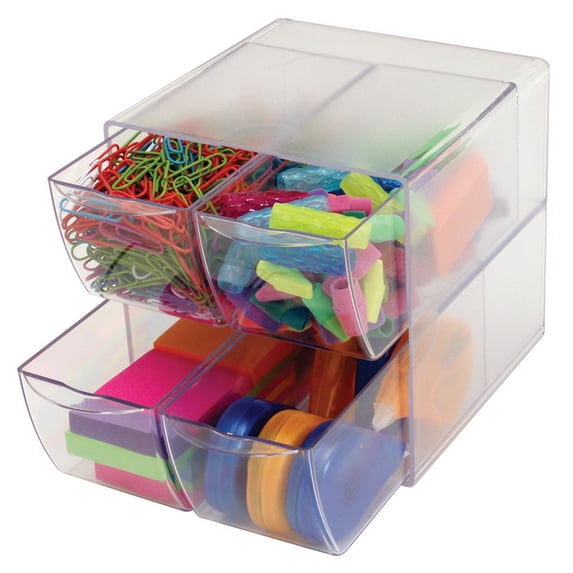 deflecto Desk Cube, with Four Drawers, Clear Plastic, 6 x 7-1/8 x 6