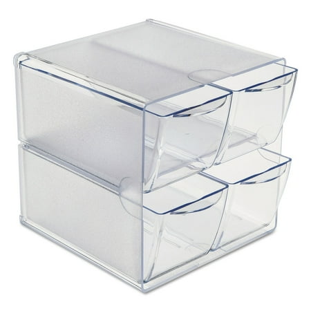 deflecto Desk Cube, with Four Drawers, Clear Plastic, 6 x 7-1/8 x 6