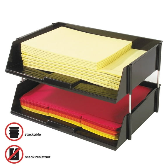 deflecto Industrial Tray Side-Load Stacking Tray Set, 2 Sections, Letter to Legal Size Files, 16.38\" x 11.13\" x 3.5\