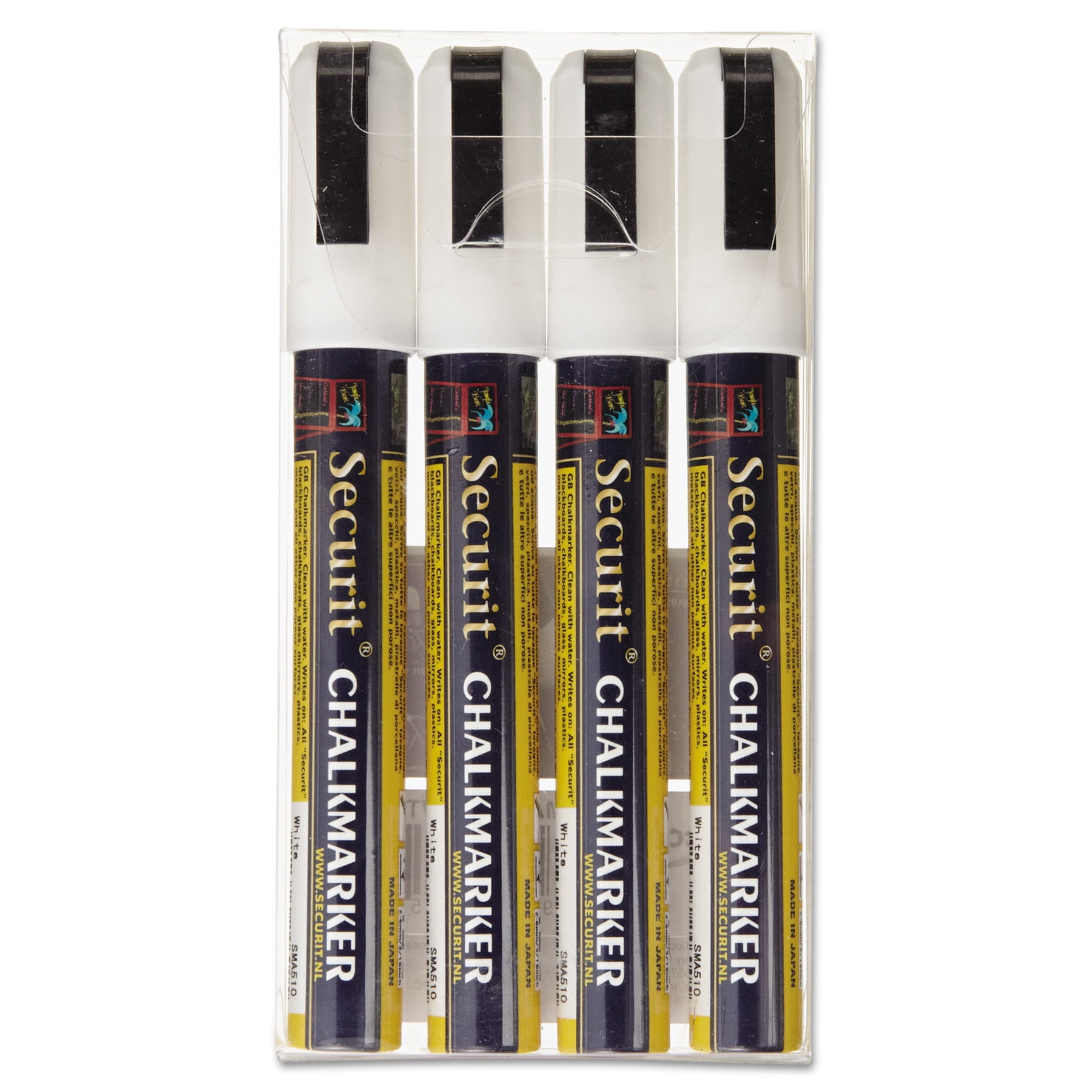 deflecto Liquid Chalk Marker, Chisel, White, 4/Pack