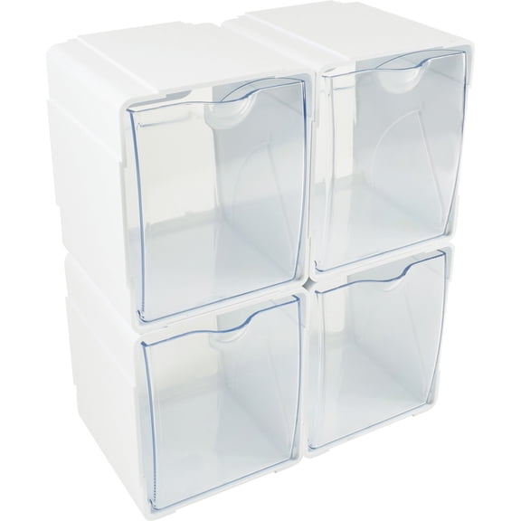 deflecto Next Gen Interlocking Tilt Bin, 4 5/8 x 4 7/8 x 5 1/2, White/Clear