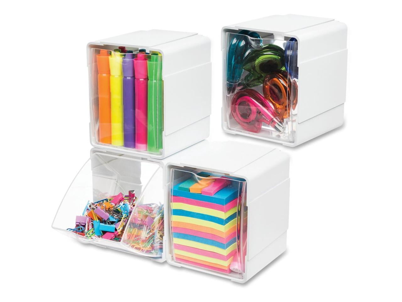 deflecto Next Gen Interlocking Tilt Bin, 4 5/8 x 4 7/8 x 5 1/2, White/Clear