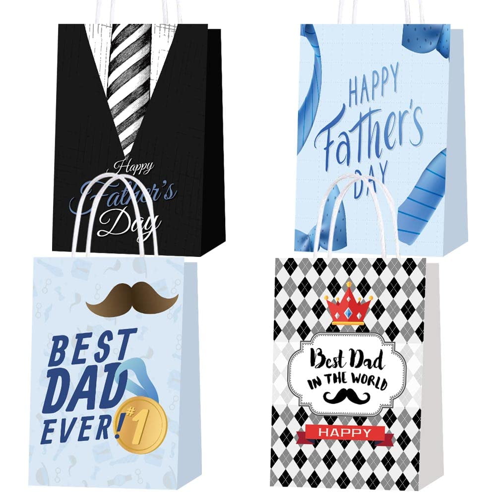16-Pack Father's Day Party Gift Bags - Non-Woven Reusable Goodie Bags, Blue/Black (7.8x3.1x9.8")
