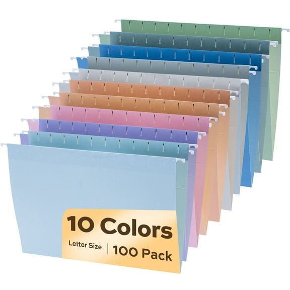 Deli 100 Pack Hanging File Folders, Letter Size, Assorted Colors with 1/5-Cut Adjustable Tab, Stay Organized for Your Home and Office