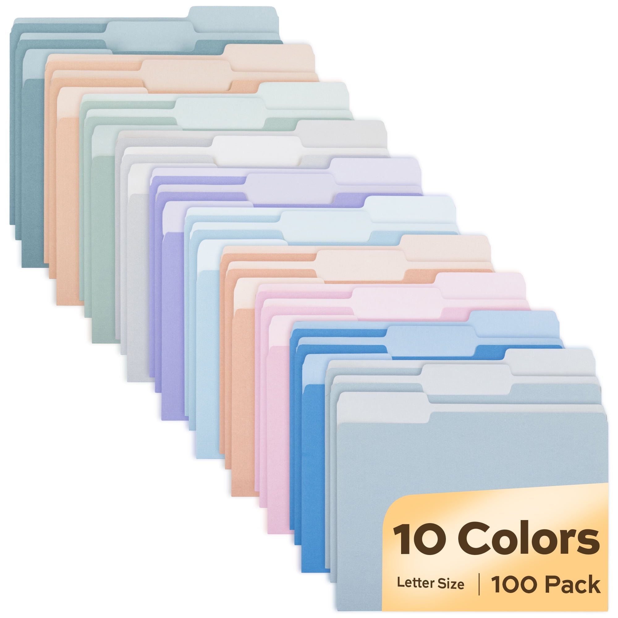 Walmart Black Friday Deals 2025 - Deli File Folders Letter Size 10 Pastel Colors, 100 Pack Manilla Folders 8.5 x 11 1/3-Cut Tabs, Colored File Folders Office Home School for Documents Files