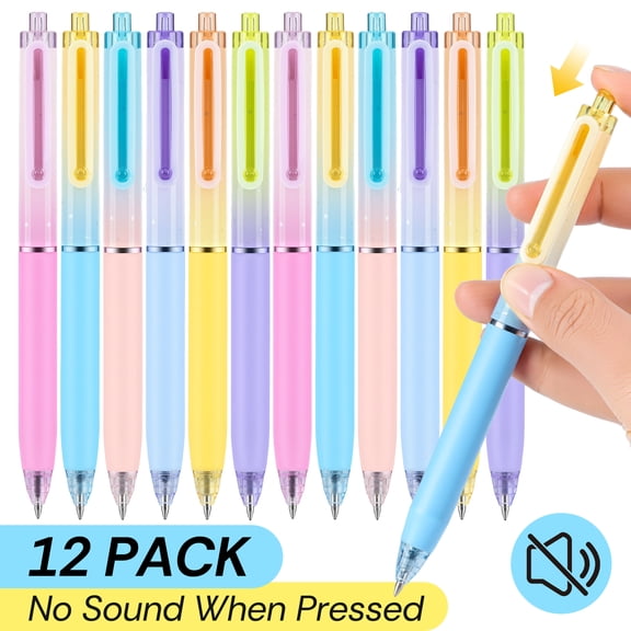 Deli 12 Pack Gel Pens Set,Black Ink Retractable Pens, 0.7mm Fine Point Smooth Writing Pens, Cute Aesthetic Colored Barrel Pens for Journaling, Note Taking, Office & Home Use