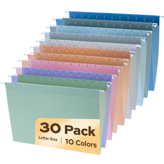 deli Hanging File Folders, Letter Size, 1/5 Cut Tabs,Pastel Colors,30 Count