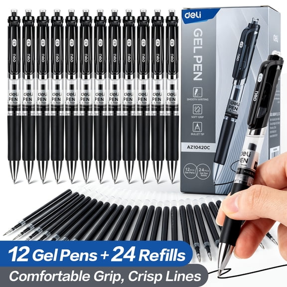 deli 36 Packs Gel Pens Black Ink, Fine Point 0.7 mm, Fast Dry for Note Taking, Home Office
