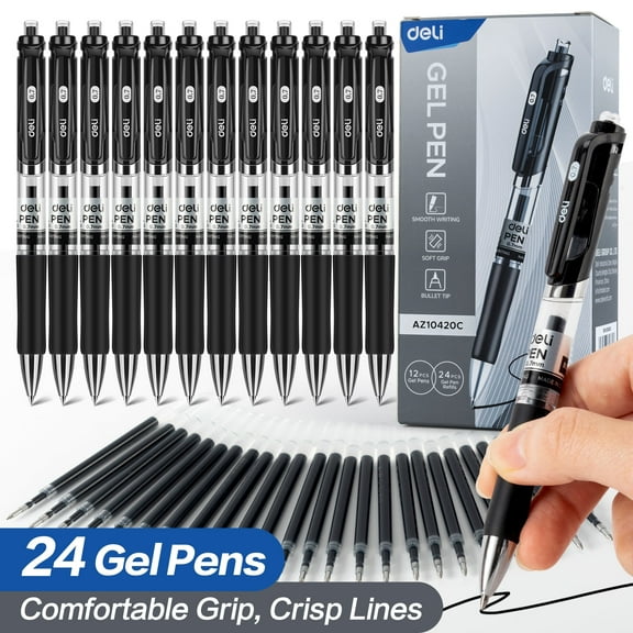 deli 36 Packs Gel Pens Black Ink, Fine Point 0.7 mm, Fast Dry for Note Taking, Home Office