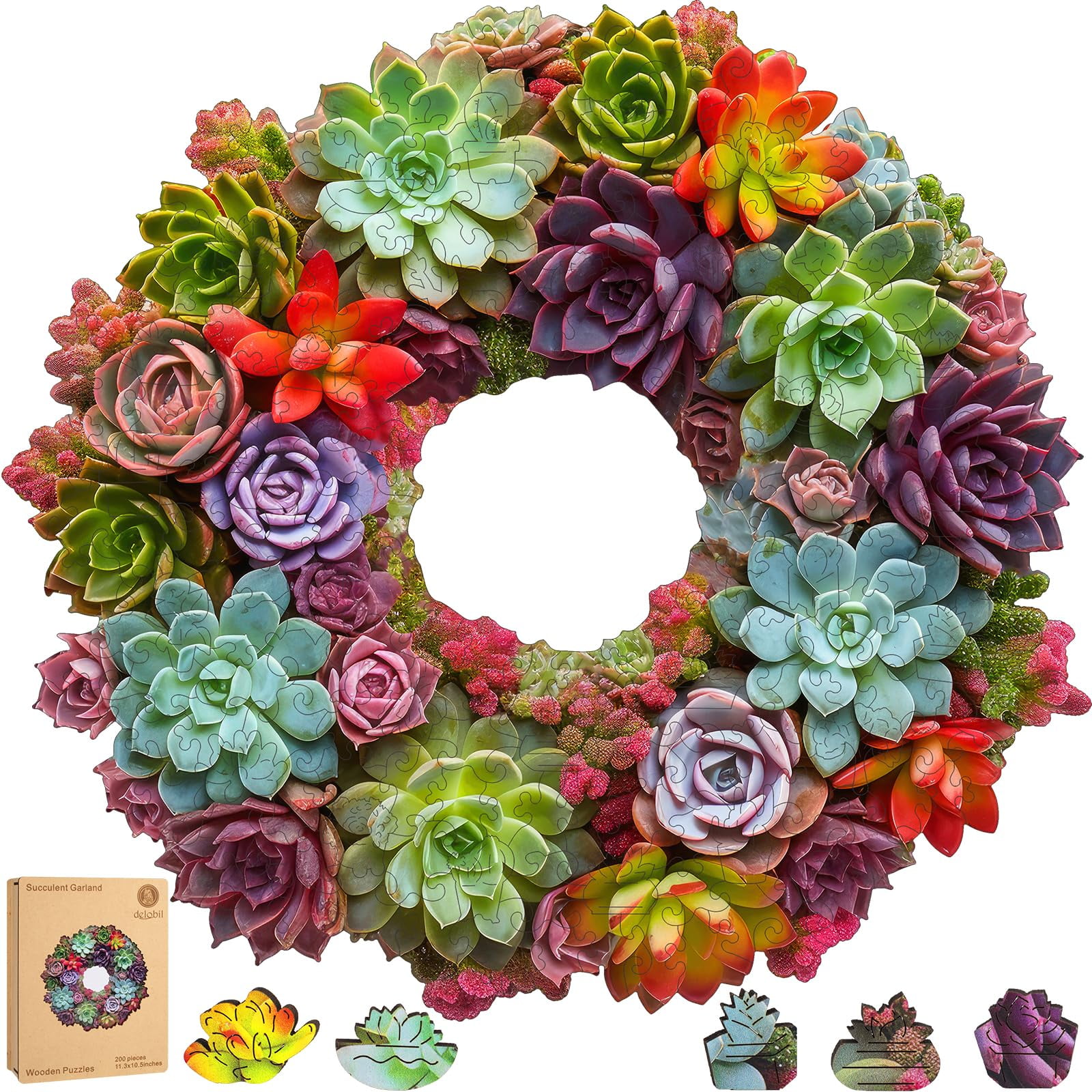 Puzzle Legno 1000 Pezzi Succulente | Delobil | Design Mandala Rilassante