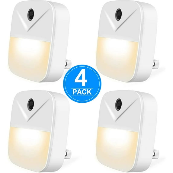 delpattern 4 Pack LED Plug In Night Lights With Light Sensors, Automatic Wall Light, Warm Light