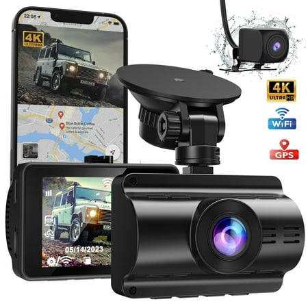 delpattern 4K Dash Cam Front and Rear Dash Camera for Cars 170°Wide Angle Dashboard Cameras, Super Night Vision, G-Sensor, Loop Recording