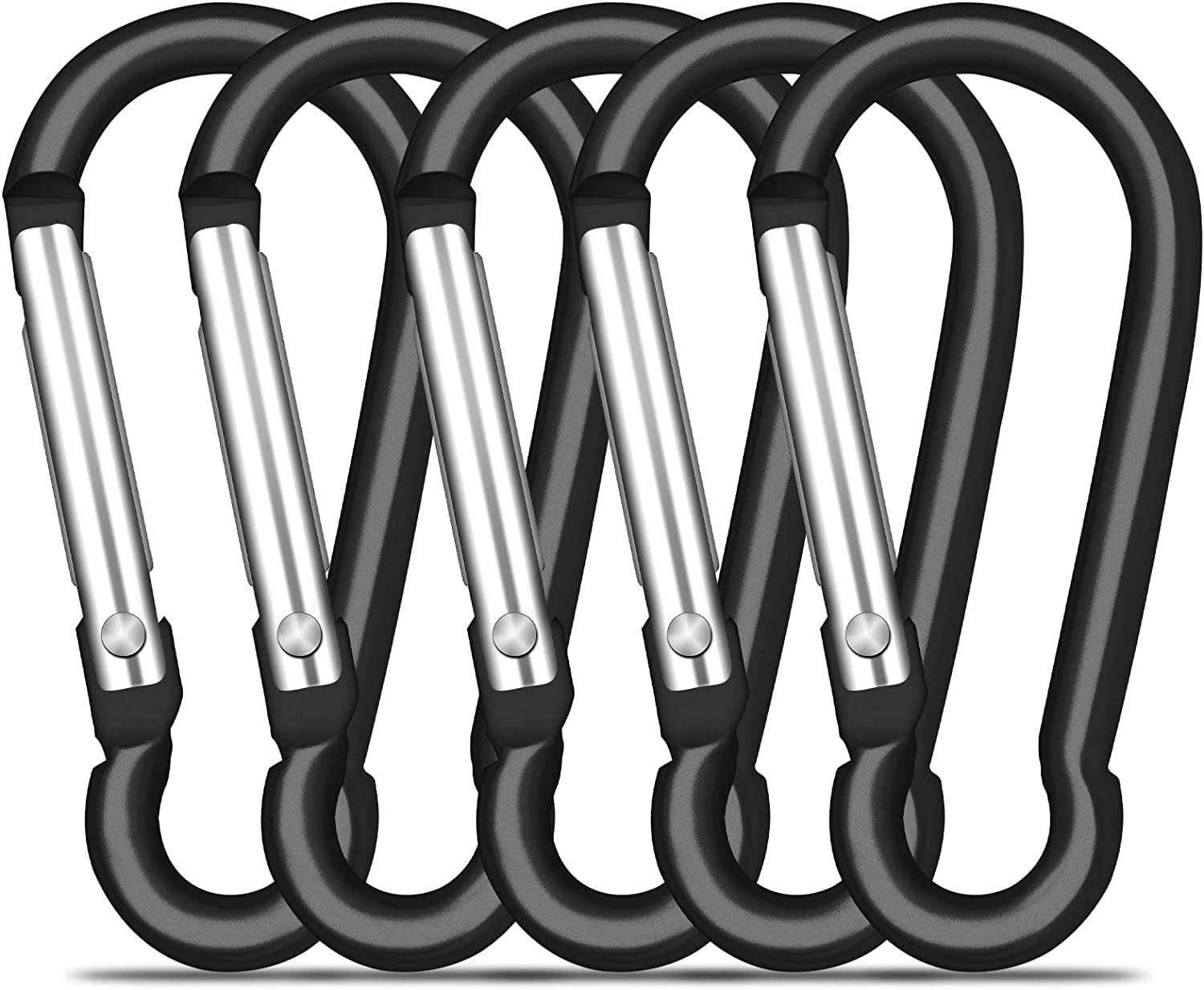 delpattern 5 Pack Carabiners 3 inch, Aluminum Alloy Heavy Duty Carabiner Clips Spring Snap Hook Set for Hammock, Camping, Hiking, Dog Leash Harness, Black