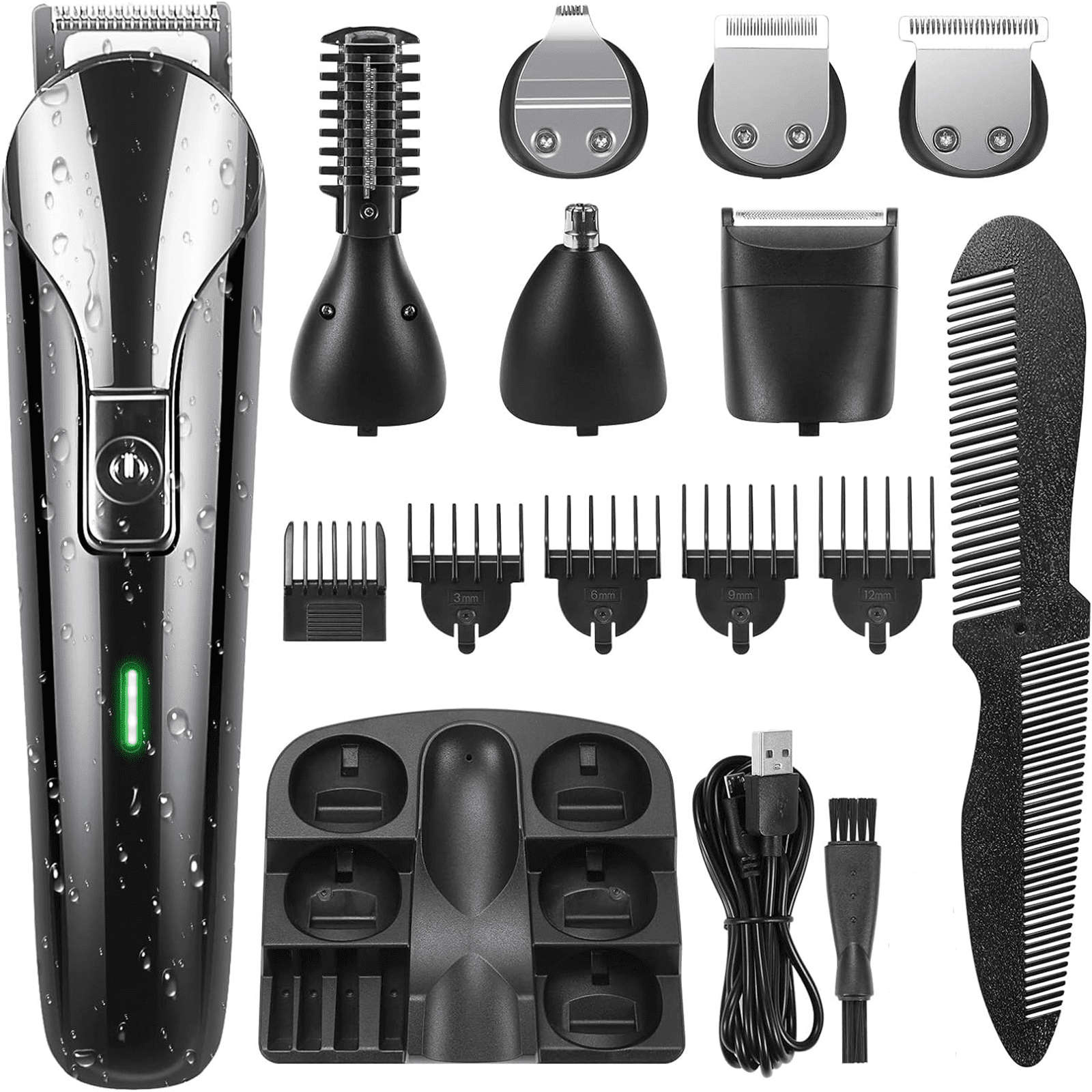 delpattern 5-in-1 Multi Hair Trimmer, Beard Trimmer for Men, Rechargeable Hair Clippers Waterproof, Haircut Kit for Nose, Mustache, Face, Body, Gifts for Men, 22 Piece Beard Grooming Kit Black