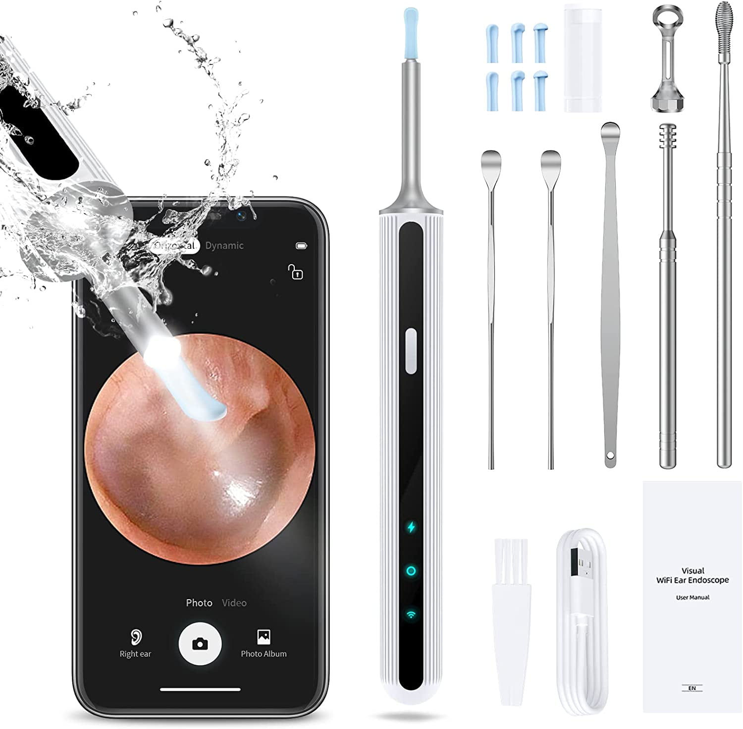 delpattern Ear Wax Removal Kit, Ear Cleaner with 1080P HD Wireless Otoscope Ear Camera, Ear Wax Removal Tool with 6 LED Light for Kids,Adults,Pets, Compatible with iPhone & Android