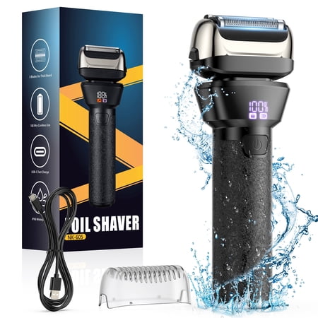 delpattern Electric Foil Shavers for Men Electric Razor with 4D Flex Floating Heads,Rechargeable Beard Trimmer with LED Display,Cordless Face Shaver for Travel,IPX6 Waterproof Wet Dry