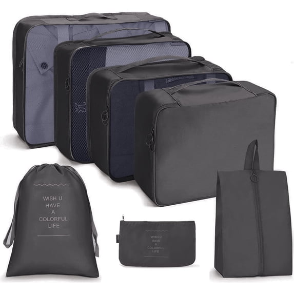 Scootworks Packing Cubes for Travel 7 Pcs Foldable Set Lightweight Luggage Organizers Black