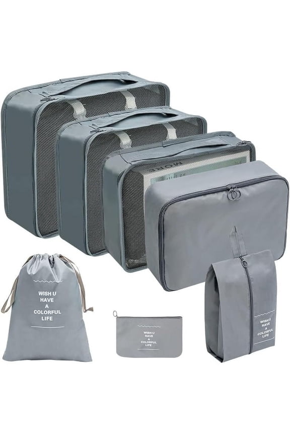 Packing Cubes for Travel 7 Pcs Foldable Set Lightweight Luggage Organizers Grey