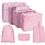 delpattern Packing Cubes for Travel 7 Pcs Foldable Set Lightweight Luggage Organizers Pink