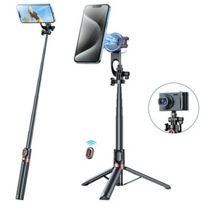 delpattern Selfie Stick Tripod, 57" Extendable Magnetic Selfie Stick with Detachable Bluetooth Shutter Remote, Tripod for iphone and Android Phone Tripod, Black