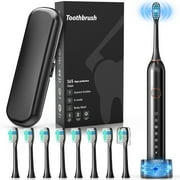 delpattern Sonic Electric Toothbrush, Adult Toothbrush Electric with 8 Brush Heads, 6 Modes, Wireless Fast Charge, 40000 VPM Deep Clean, Travel Case, Smart Timer, Black