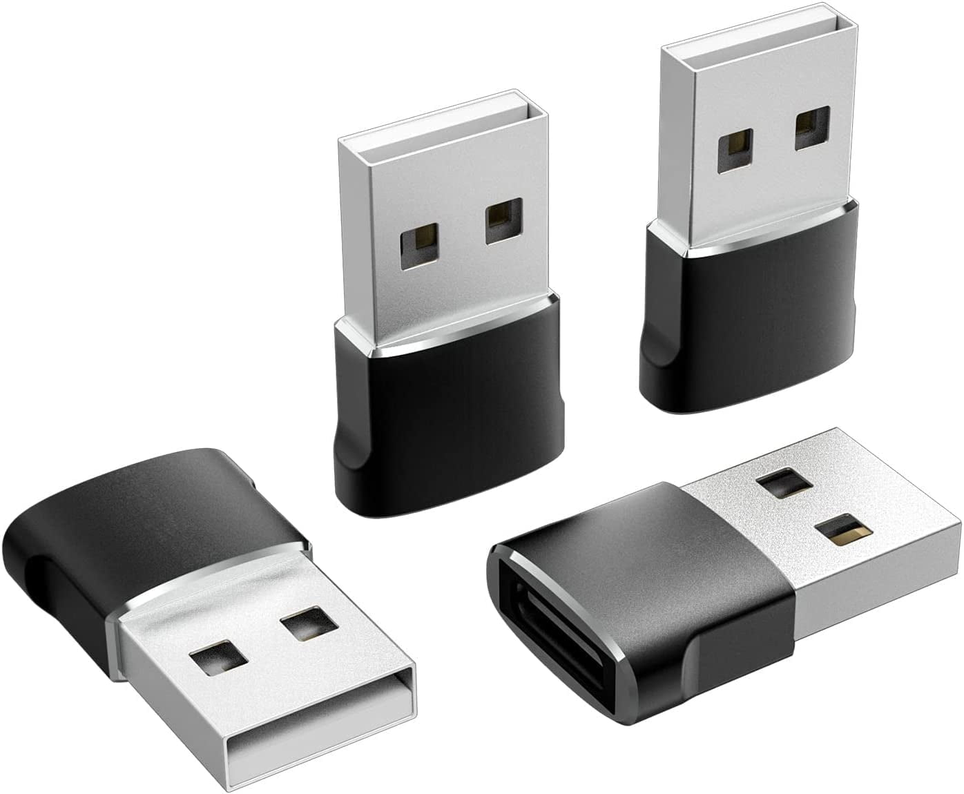 delpattern USB C Female to USB A Male Adapter,Type A Charger Cable Power Converter, 4 Pack, Black