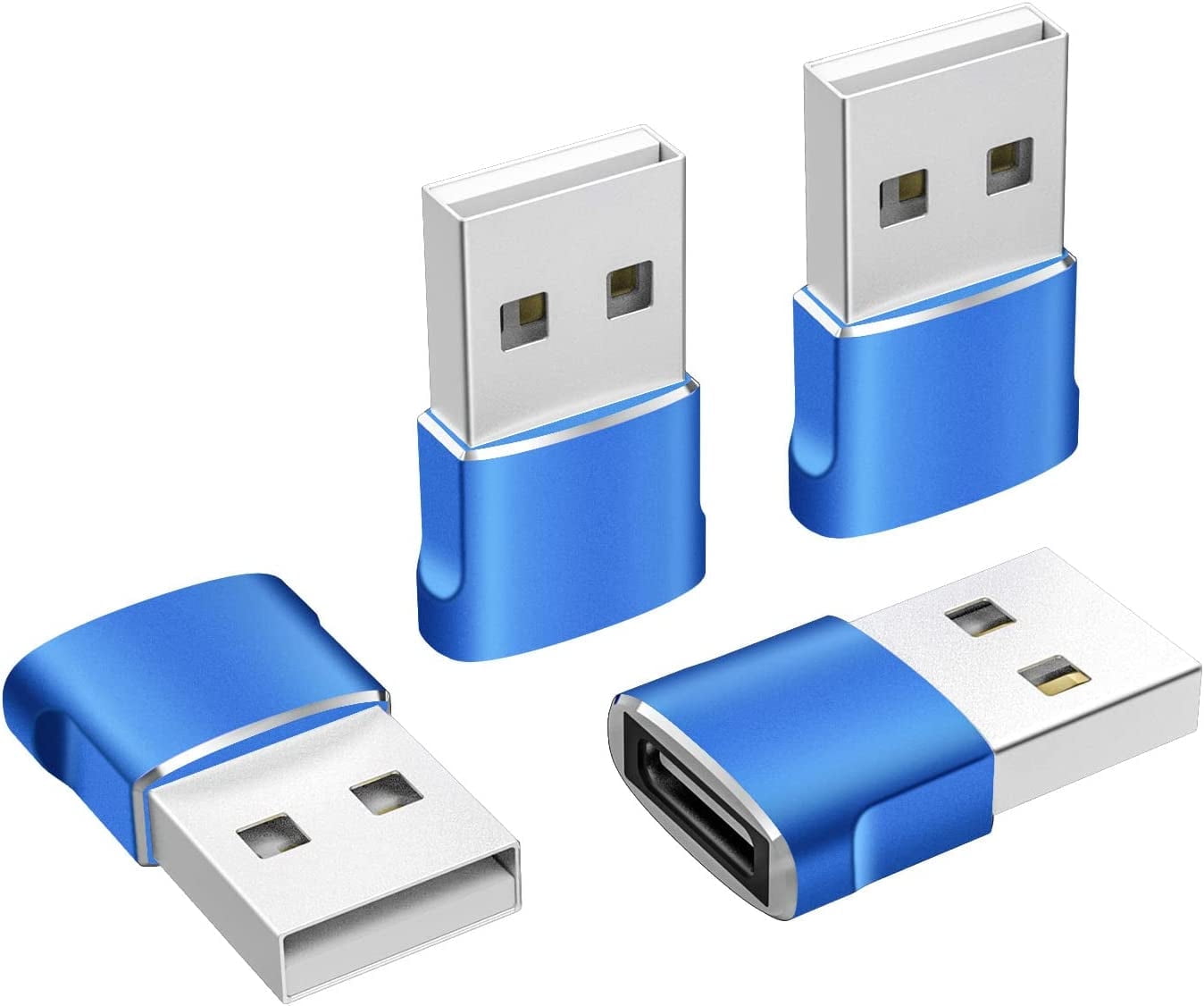 delpattern USB C Female to USB A Male Adapter,Type A Charger Cable Power Converter, 4 Pack, Blue