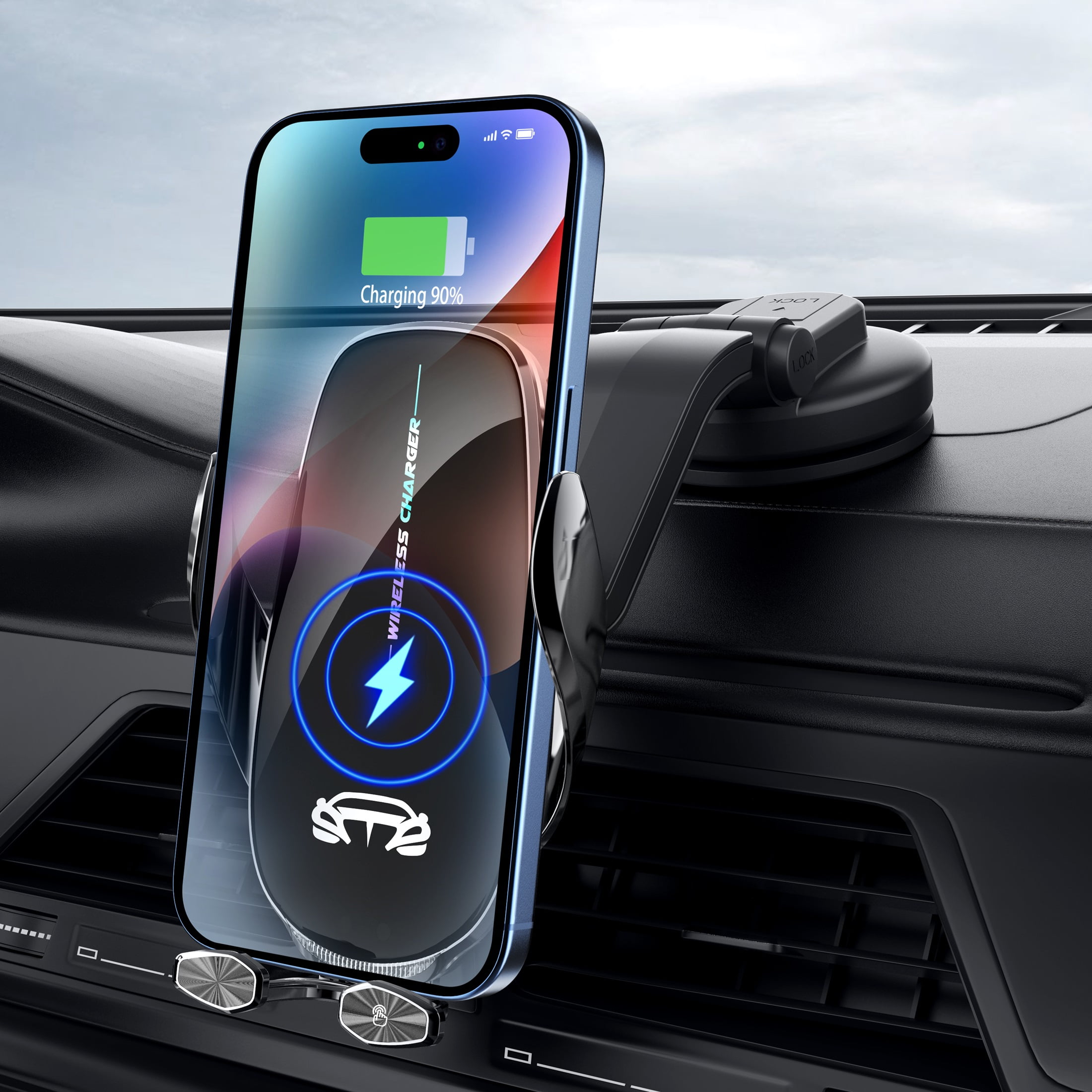 delpattern Wireless Car Charger 15W Fast Wireless Charger for Car Auto Clamping, Fit for iPhone 15 14 13 12 11 Pro Max Xs, Samsung Galaxy S23 Ultra S22 S21 S20 S10 S9 Note 9