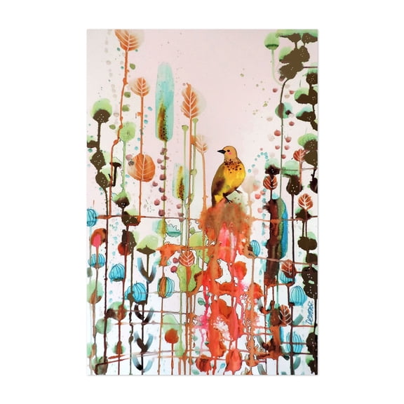 demander la joie - Painting Watercolor Bird Abstract Nature Botanical Floral Wildlife Unframed Wall Art Print 4 x 6 inches