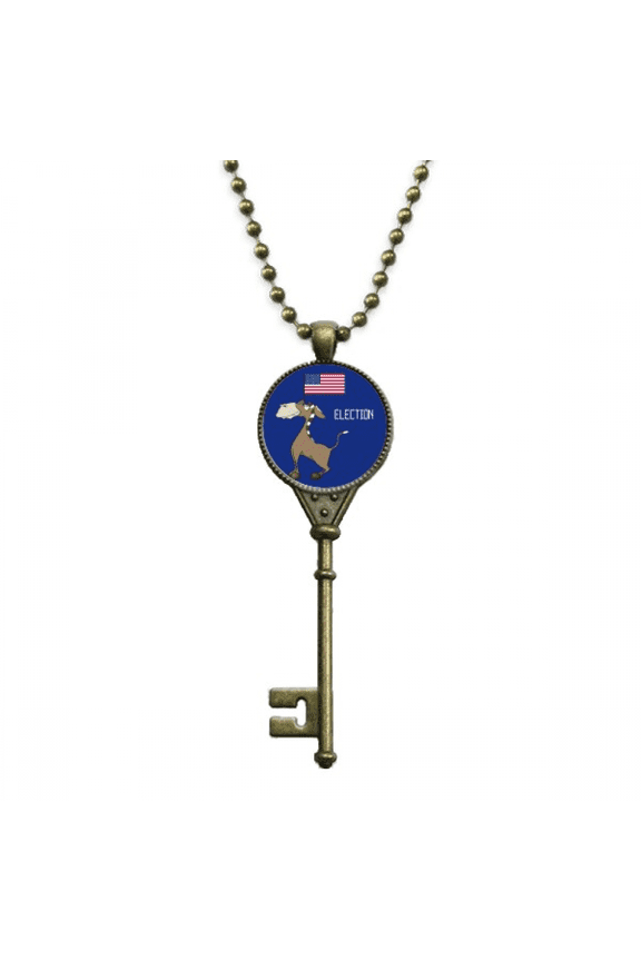 democratic donkey raise flag election key necklace pendant tray embellished chain