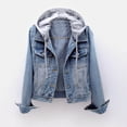 thumbnail image 1 of denim jacket for women,Light Blue Women's Oversized Denim Jacket Long Distressed Ripped Trucker Jean Jackets Coat With Detachable Hood, 1 of 5