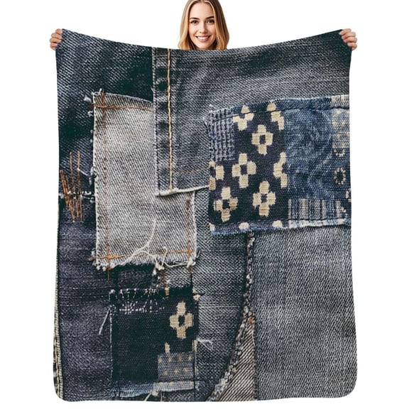 denim patchwork Soft Blanket Travel Bedding Throws Flannel Bedspread Sofa Bed Cover