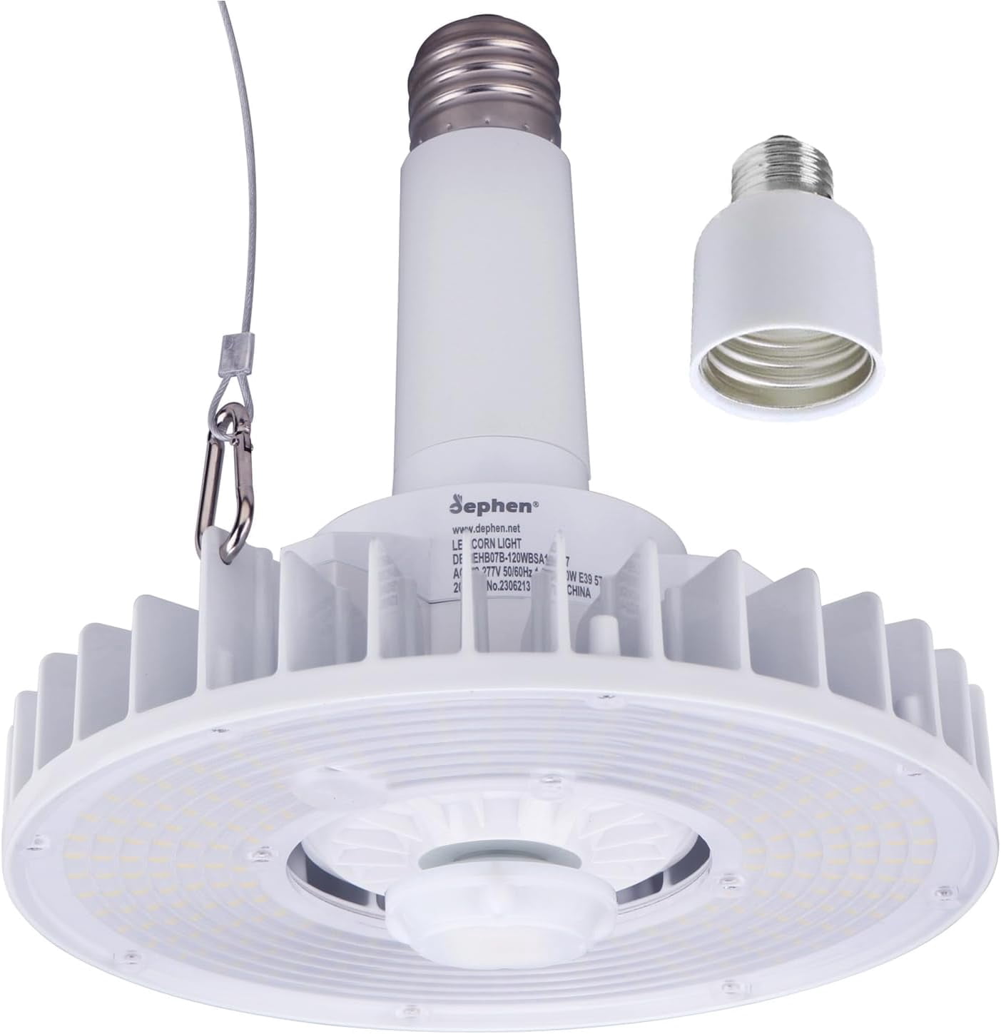 dephen 120W Motion Sensor LED Light Bulb with E39 Extender & E26 Adaptor, 18600Lm 5700K High Bay UFO Bulb, Equivalent 400W MH/HPS,Garage Ceiling Light Bulb for Wherehouse Gym Workshop,IP64,UL-Listed