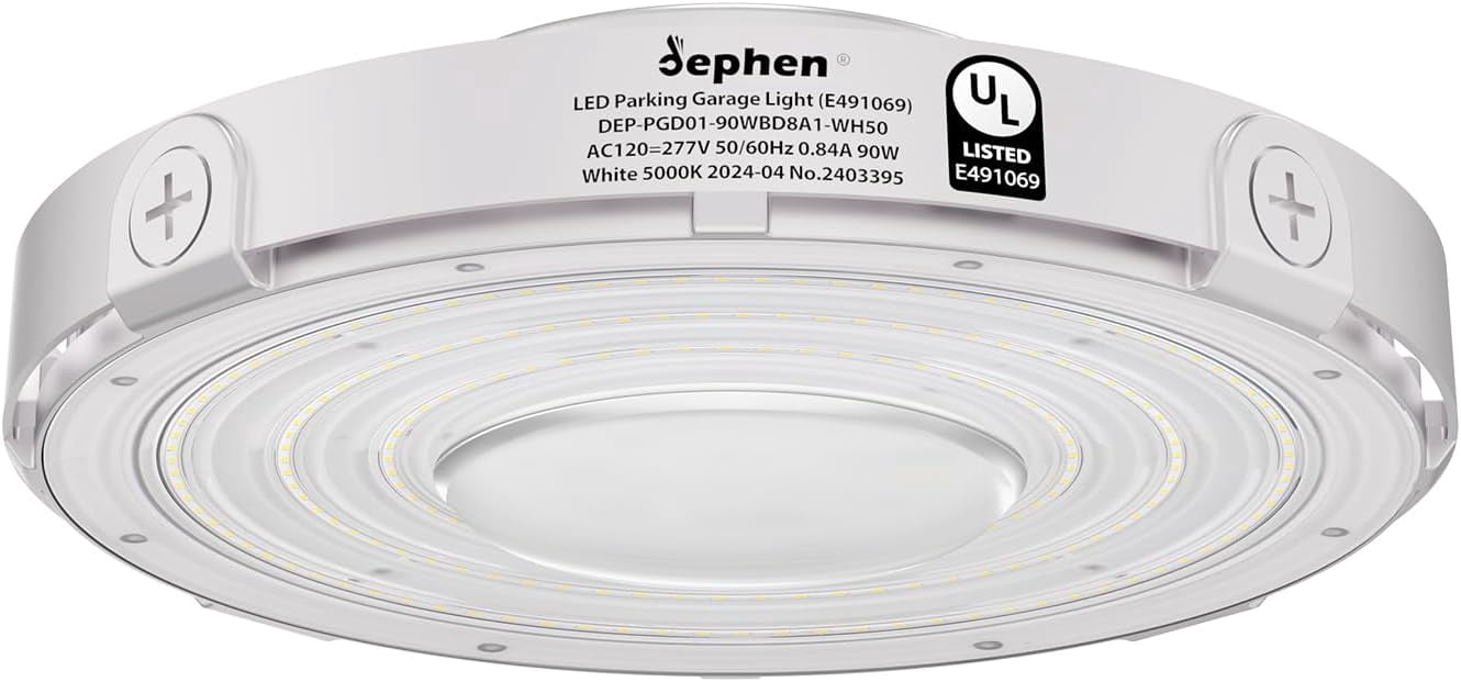 dephen 90W Round LED Canopy Lights, 5000K Garage Ceiling Lighting, 10350Lumens Low Bay AC120-277V Flood Lamp for Parking Gas Station Barn Warehouse Storage (UL-Listed)