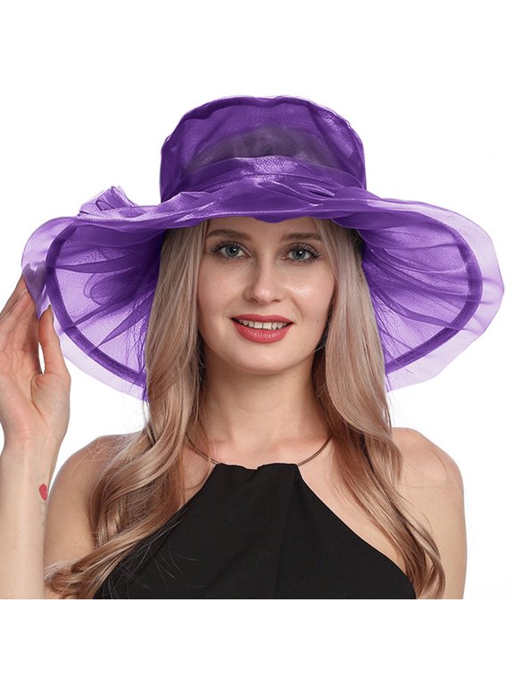 derby hats for women 2026 hats for women bridal hat kentucky derby hats for women 2026 tea party hats for women high tea hat organza hat Wide Brim Purple One Size
