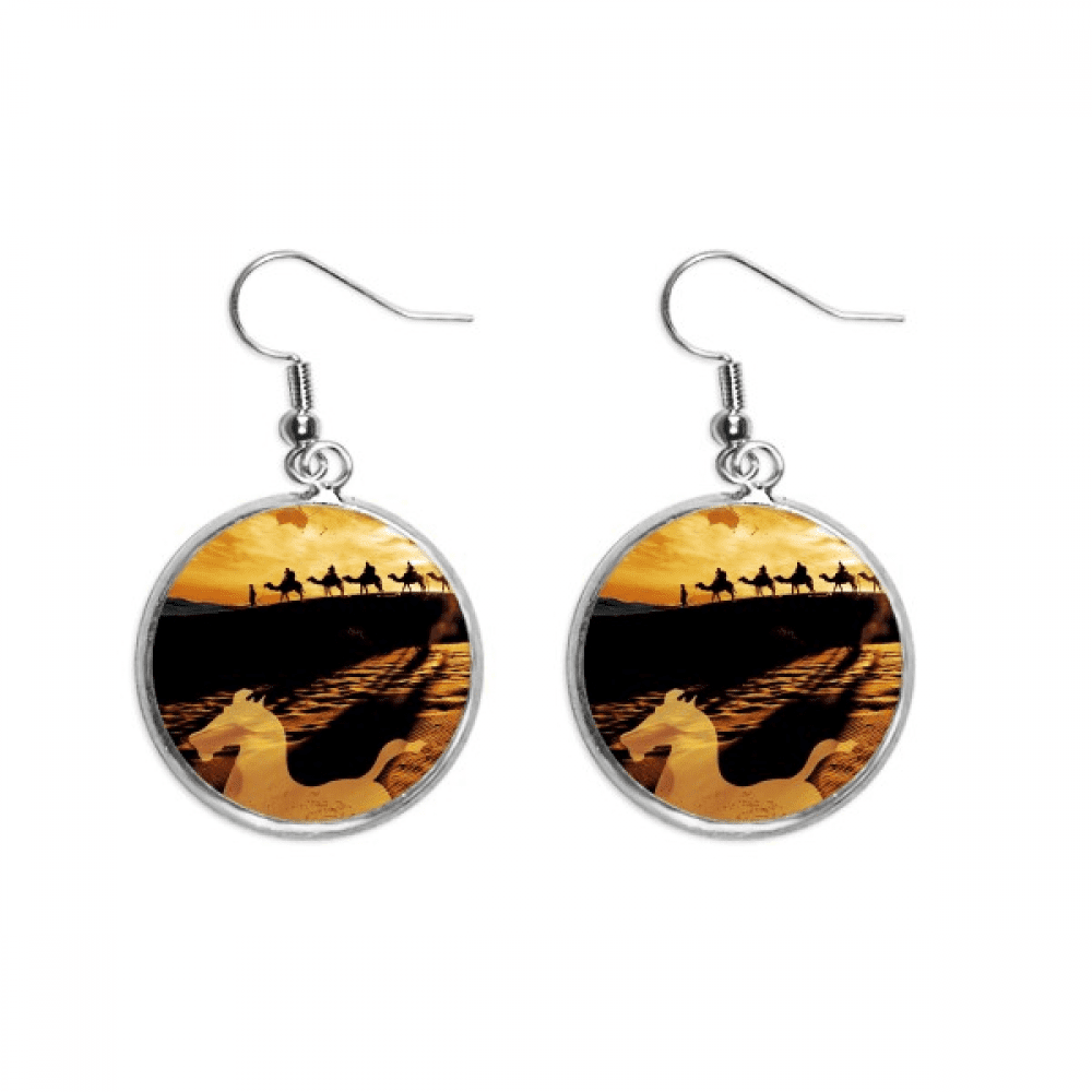 desert along the way to the silk road map camel ear dangle silver drop ...