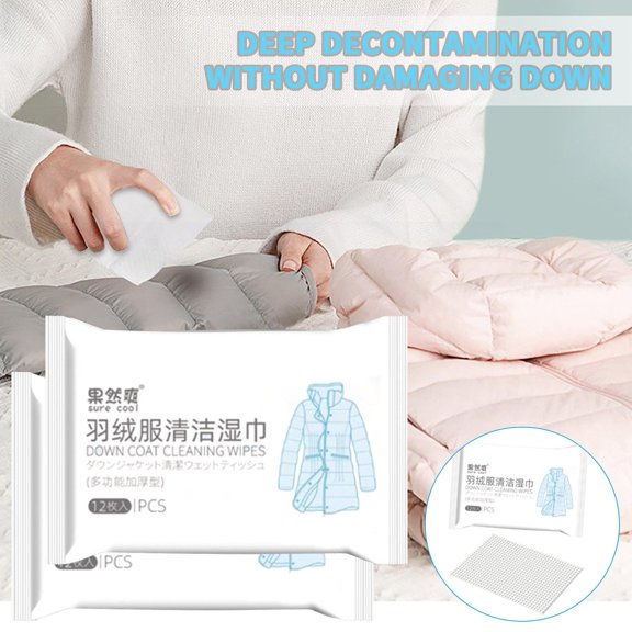 Down detergent for Puffer Jackets, Down Jacket detergent, 5Ml Solution, Pre-Moistened Cloths, Dirt Removal, Winter Garment Care, 1 Pack, 12 Pc, Multifunctional
