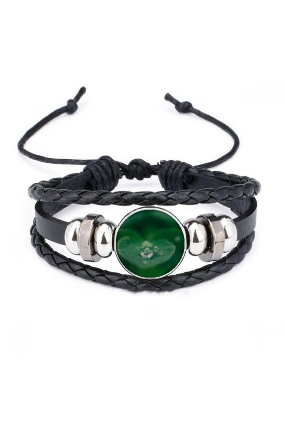 dewdrop nature picture bracelet braided leather woven wristband
