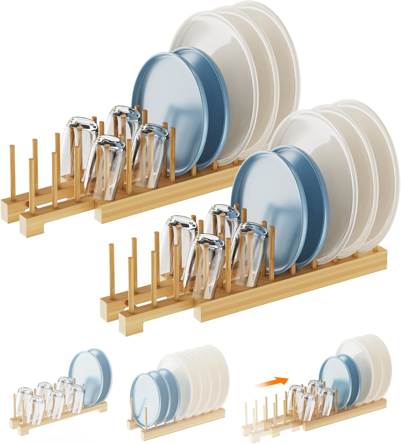 sasyxdc Dish Rack Flexible Bamboo Dish Drying Rack Pot Lid Plate Stand ...