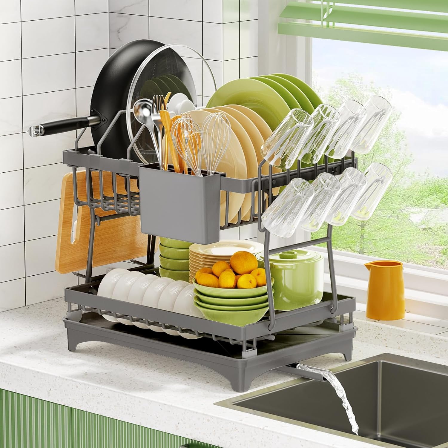 dfsfru Rustproof Stainless Steel Dish Drying Rack 2 Tier Large Dish ...