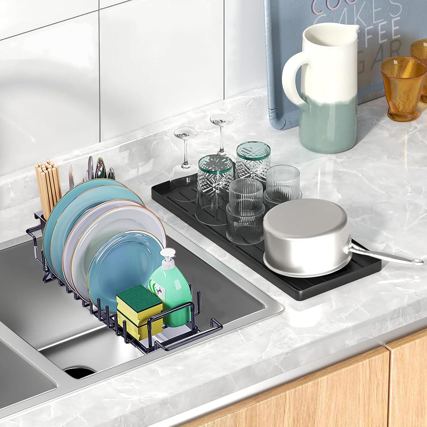 dfsfru Telescopic Small Dish Rack Over The Sink Dish Drainer Drying ...