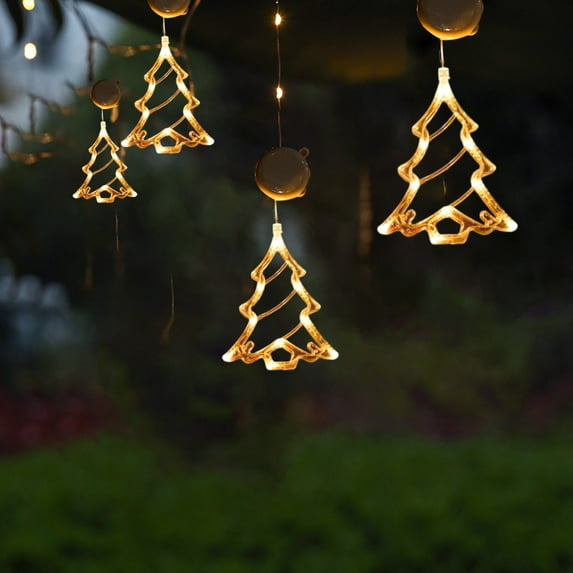 dfutuy Christmas LED Light Decoration with Suction Cup Hook Christmas Tree Snowflake Snowman Battery Powered Indoor Bedroom Window Display Holiday Lights Warm White