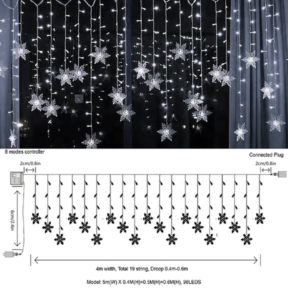 dfutuy LED Curtain Lights,13ft 96 LED Snowflake Curtain String Lights Decoration for Christmas, Wedding, Party,Wall, Home Decorations