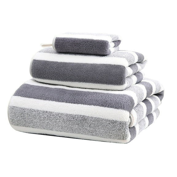 dfutuy Striped Bath Towels Set for Bathroom Cotton Thick Soft Absorbent Towel Set of 3 Household Wash Face Gift Towel 2025 Sale