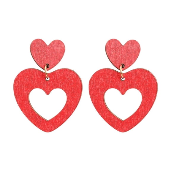 dfutuy Valentine's Day Gift Wooden Earrings Retro Hollowed Out Heart Shaped Earrings Lightweight Women's Jewelry 2025 Sale