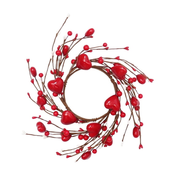 dfutuy Valentine's Day Heart Shaped Berry Wreath Artificial Red Hearts Wreath Door Hanging Closet Decoration Valentine's Day Decoration 2025 Sale